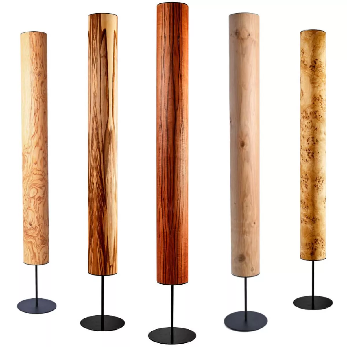 Kunstvolle Design-Stehleuchte mit Zylinderschirm aus Holzfurnier (Höhe 186 cm)