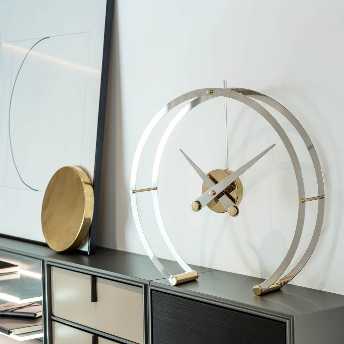 Exclusive Table Clock "Omega" with Double Steel Ring Ø 43 cm