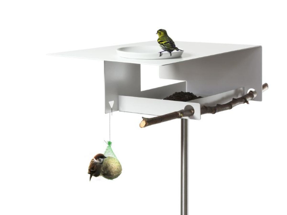Bauhaus-inspired Birdfeeder with porcelain birdbath