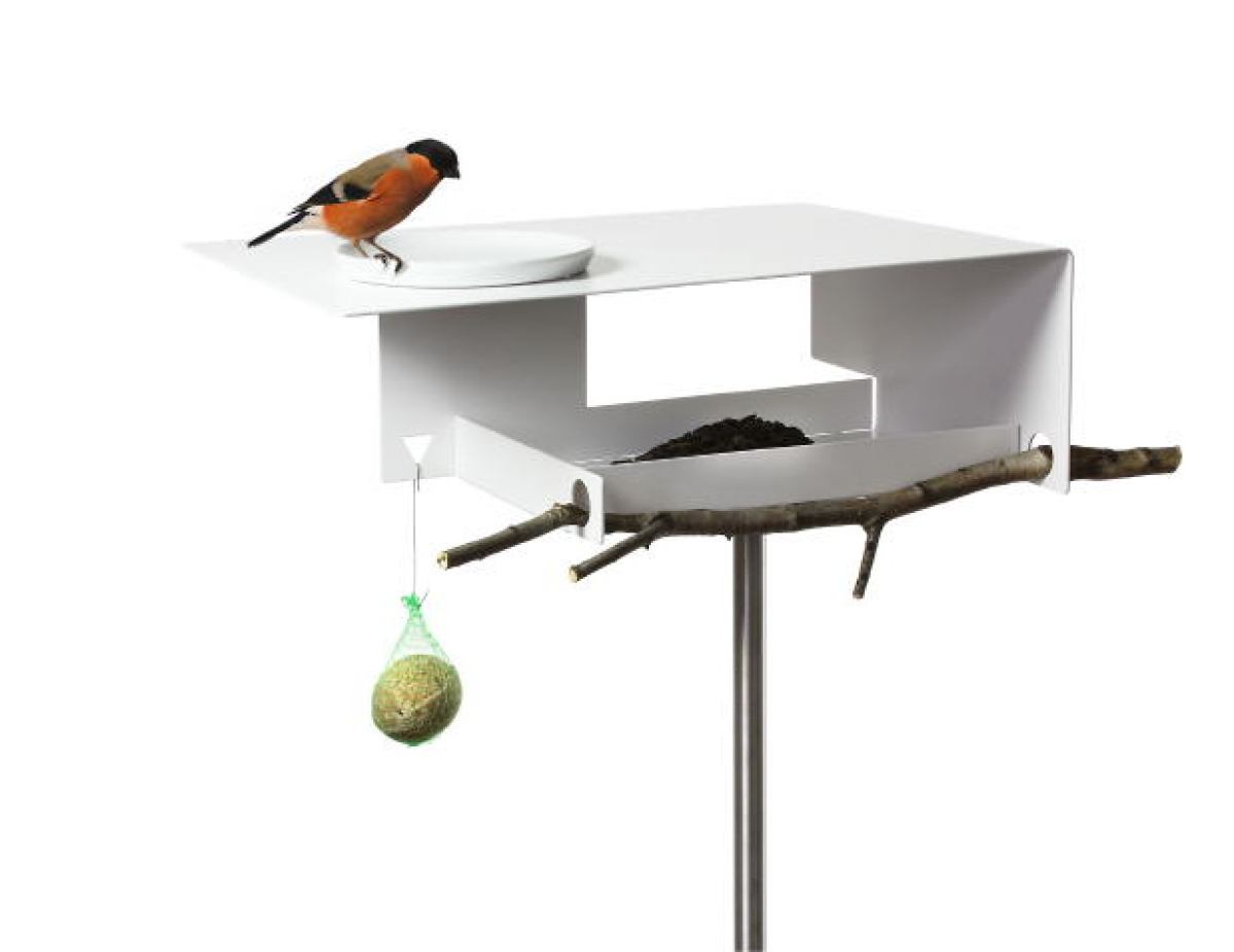Bauhaus-inspired Birdfeeder with porcelain birdbath