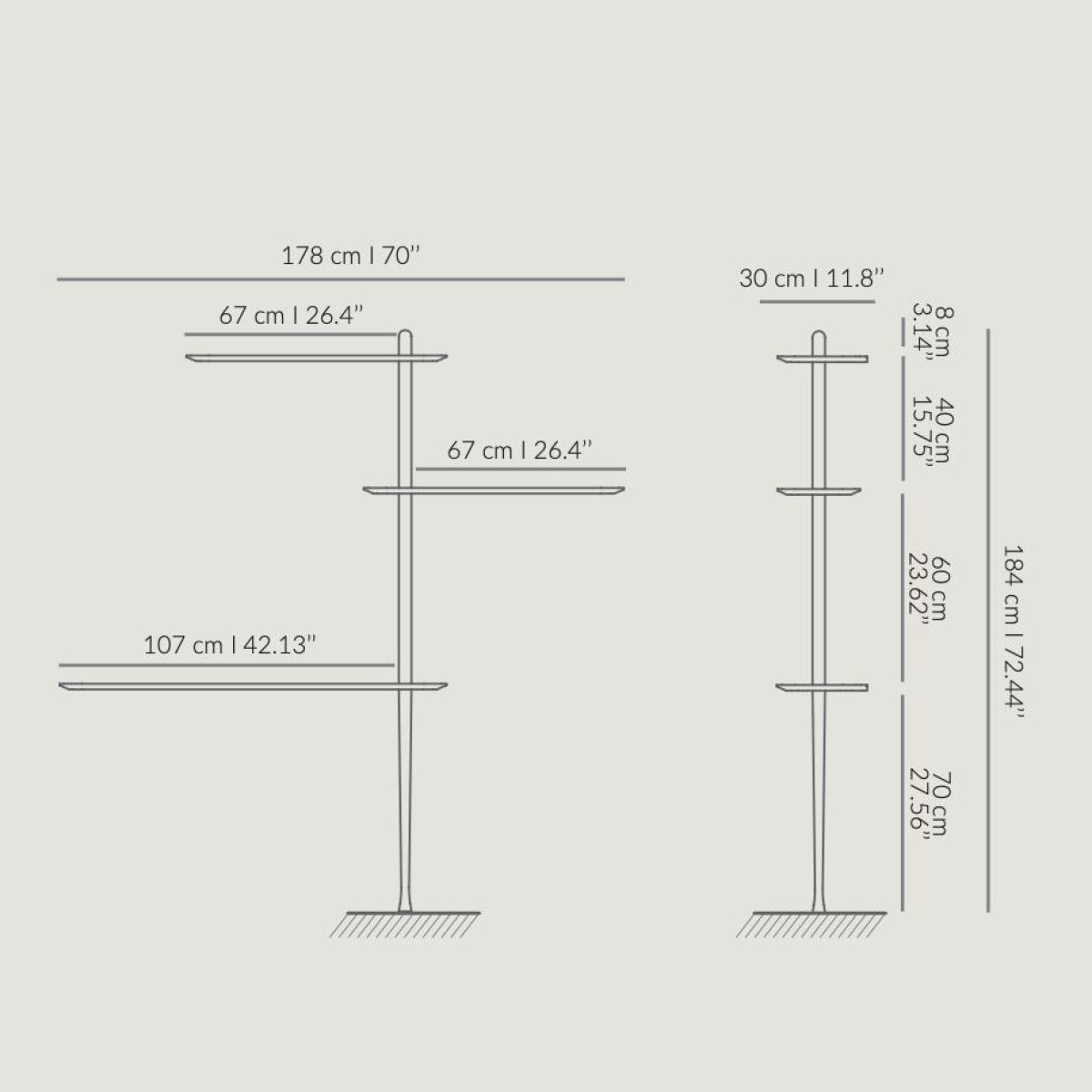 Stilvolles Wandregal mit Echtholzfurnier – Modell 4 (stehend)
