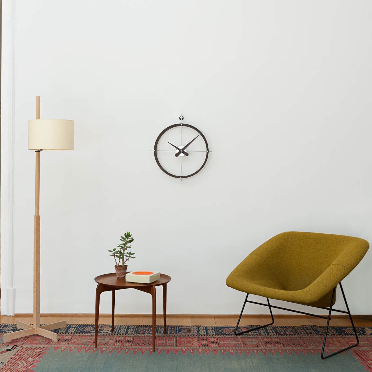 Design Wall Clock "2 Puntos" with Double Ring made of Wood / Steel / Brass Ø 43 cm